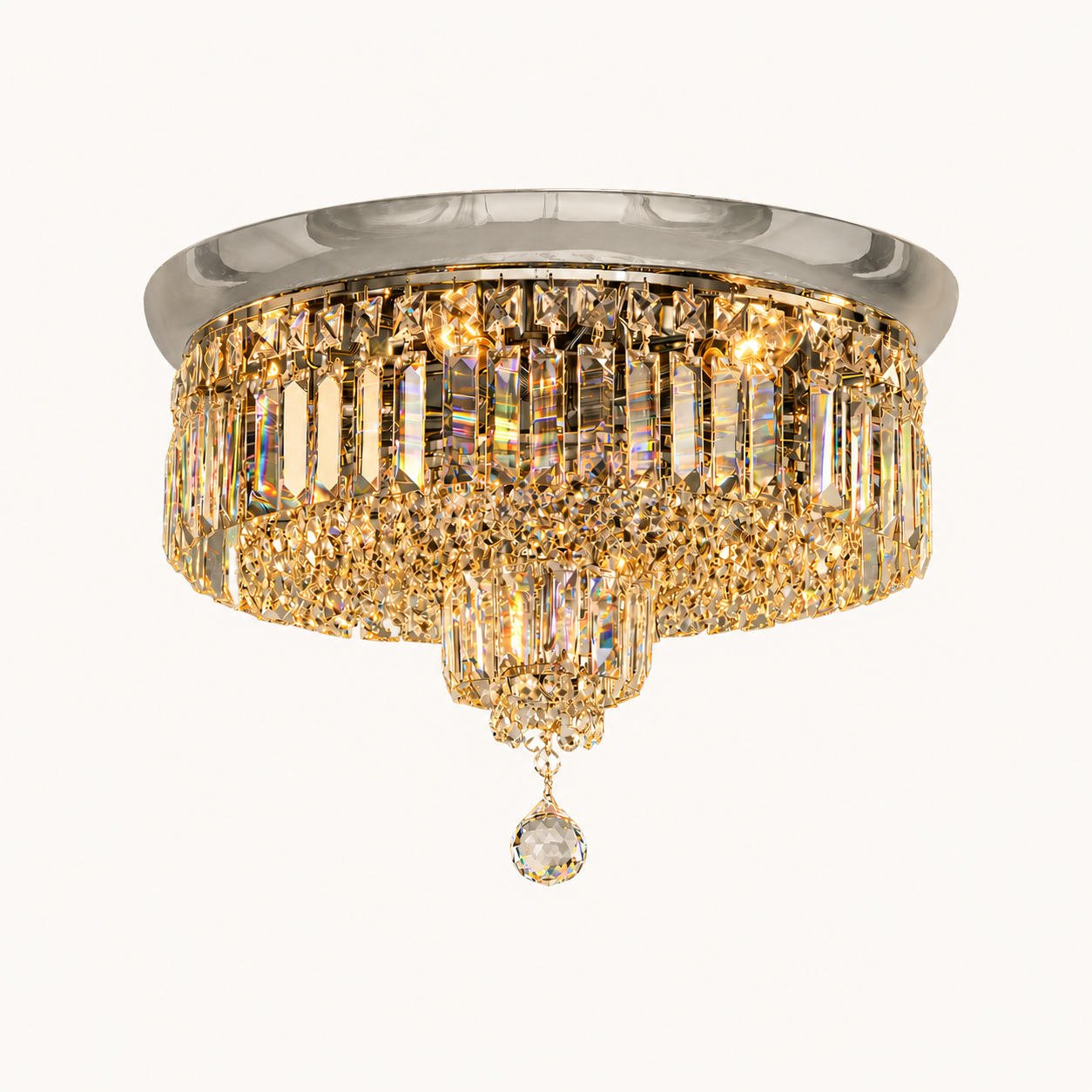 Round Shower 6-Light Asfour Crystal Flush Chandelier for Bedroom