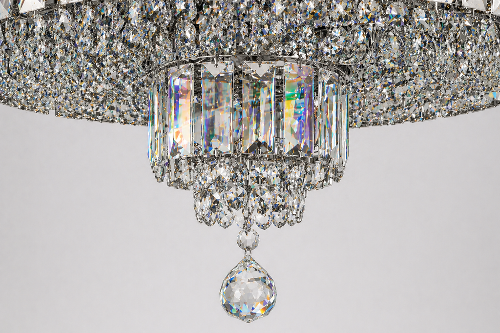 Round Shower 6-Light Asfour Crystal Flush Chandelier for Bedroom