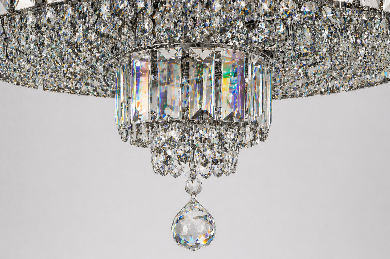 Round Shower 6-Light Asfour Crystal Flush Chandelier for Bedroom
