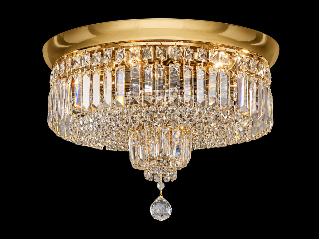 Round Shower 6-Light Asfour Crystal Flush Chandelier for Bedroom