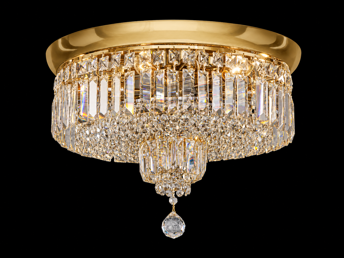 Round Shower 6-Light Asfour Crystal Flush Chandelier for Bedroom