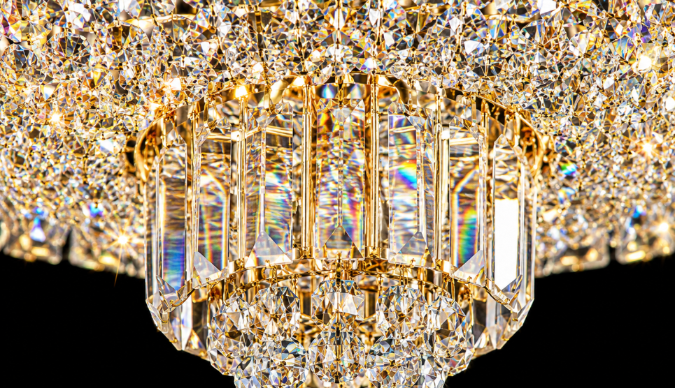 Round Shower 6-Light Asfour Crystal Flush Chandelier for Bedroom