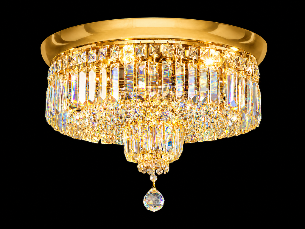Round Shower 6-Light Asfour Crystal Flush Chandelier for Bedroom