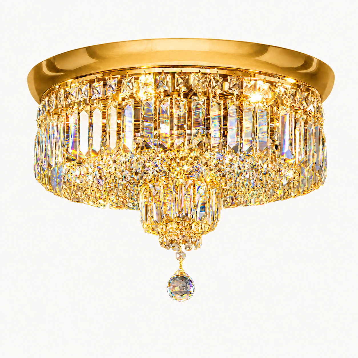 Round Shower 6-Light Asfour Crystal Flush Chandelier for Bedroom