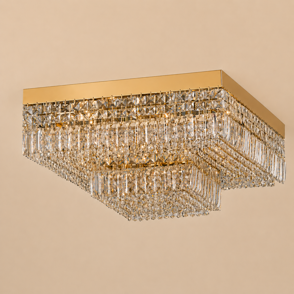 Quadrat Asfour Crystal Flush Mount Chandelier – 9-Light Low Ceiling Living Room & Bedroom Light