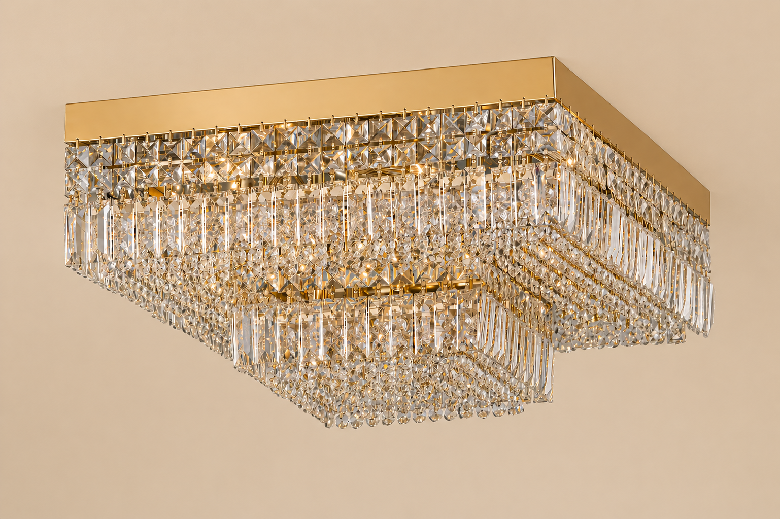 Square Shower 9-Light Asfour Crystal Flush Chandelier for Living Room