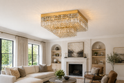 Quadrat Asfour Crystal Flush Mount Chandelier – 9-Light Low Ceiling Living Room & Bedroom Light