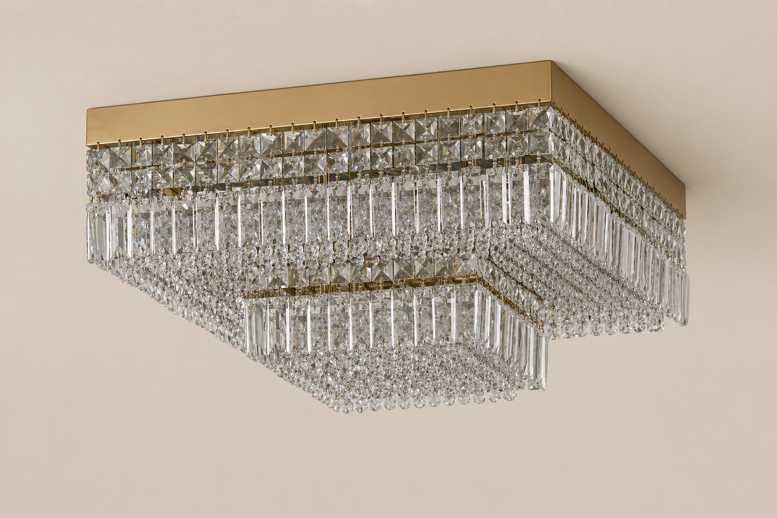 Square Shower 9-Light Asfour Crystal Flush Chandelier for Living Room