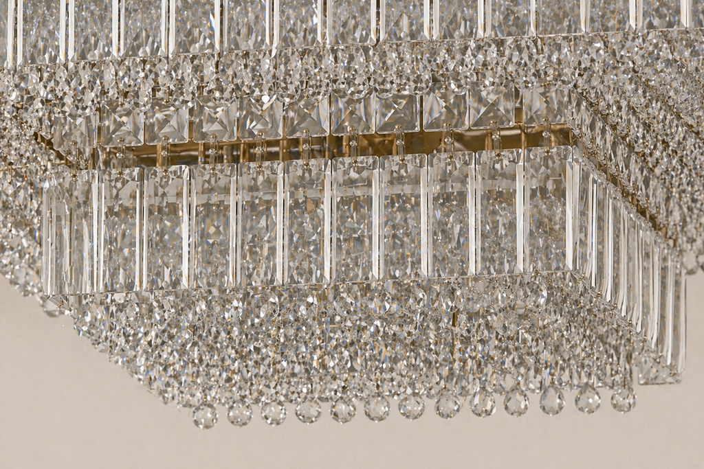 Square Shower 9-Light Asfour Crystal Flush Chandelier for Living Room