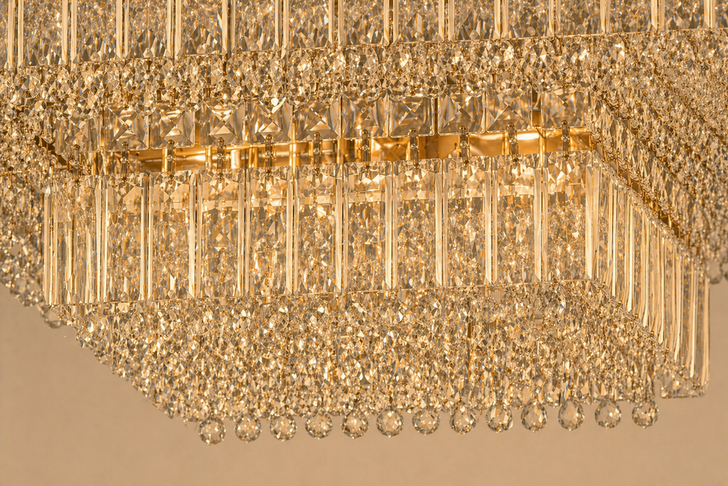 Square Shower 9-Light Asfour Crystal Flush Chandelier for Living Room