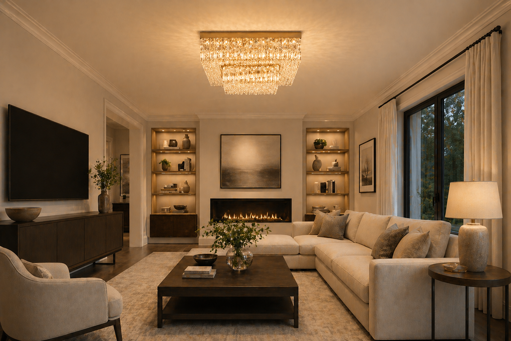 Square Shower 9-Light Asfour Crystal Flush Chandelier for Living Room