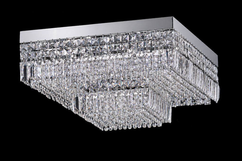 Square Shower 9-Light Asfour Crystal Flush Chandelier for Living Room