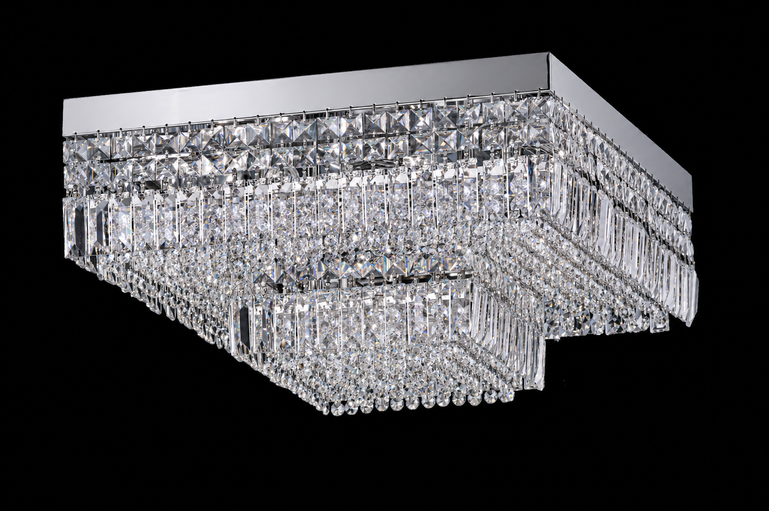 Square Shower 9-Light Asfour Crystal Flush Chandelier for Living Room