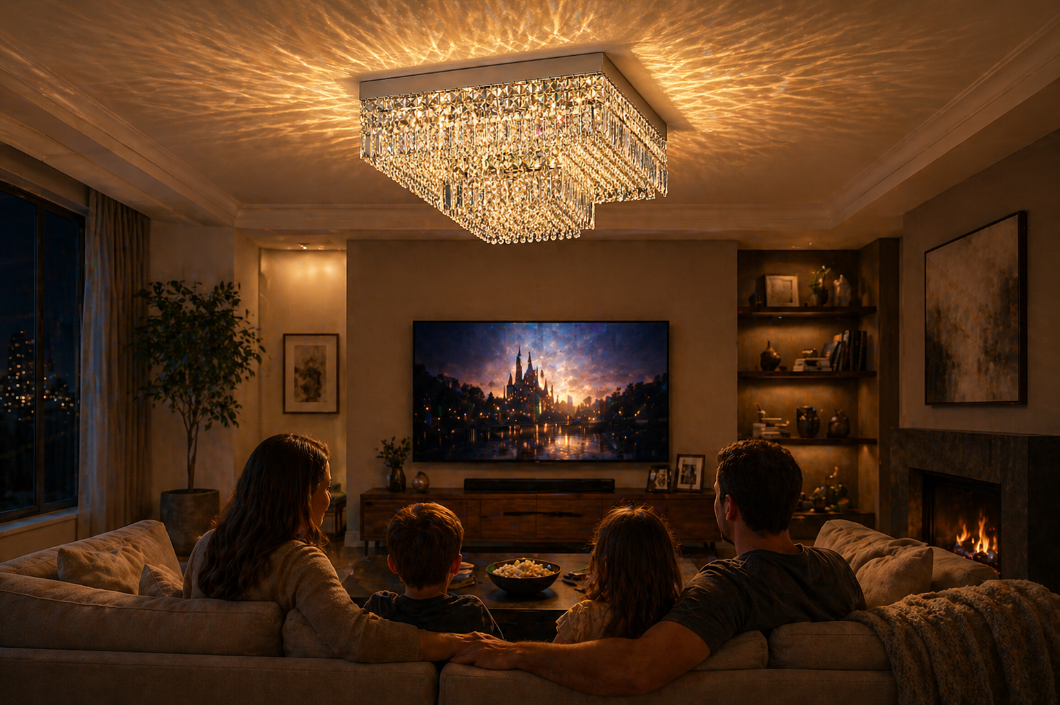 Square Shower 9-Light Asfour Crystal Flush Chandelier for Living Room