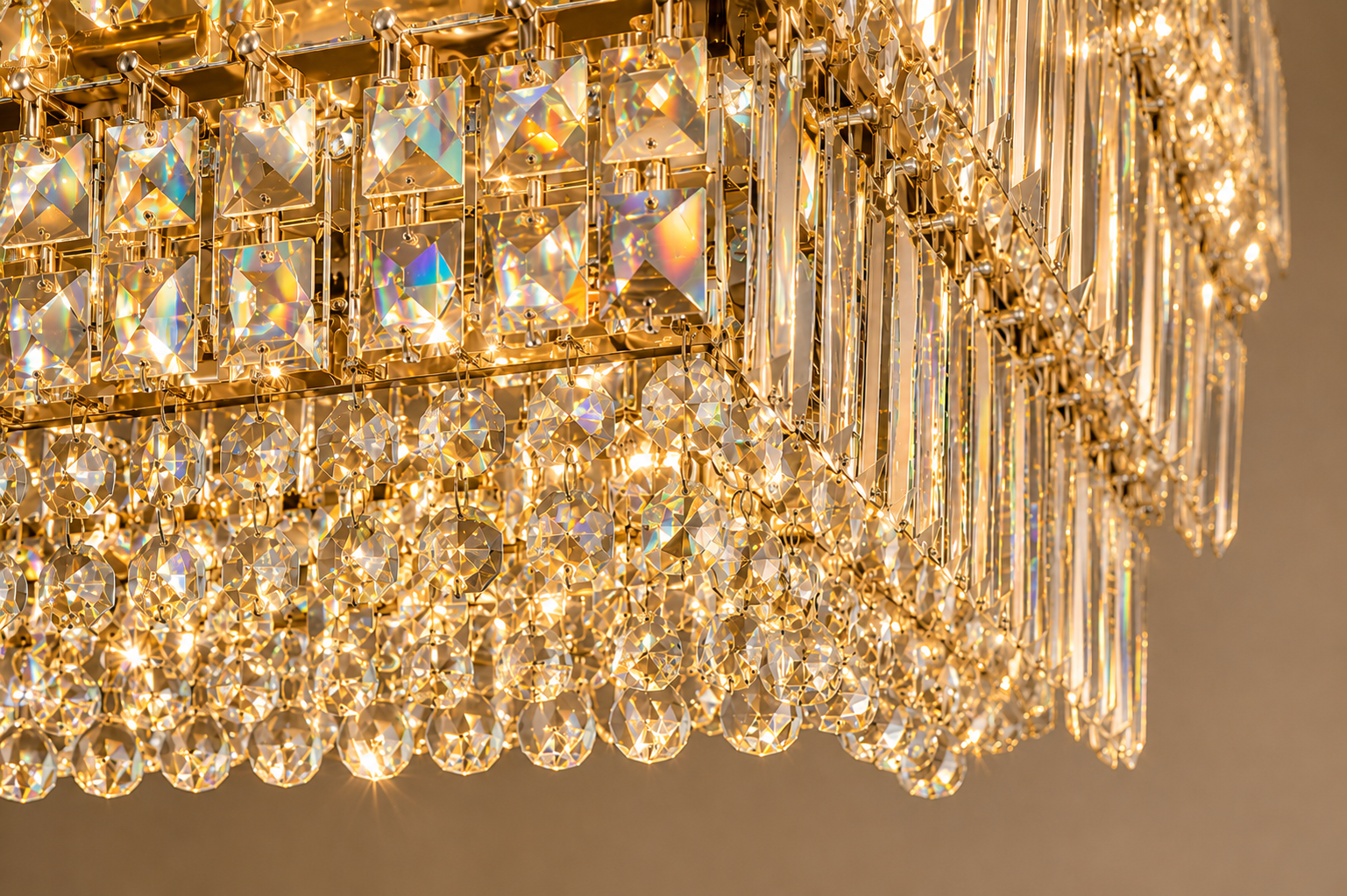 Square Shower 9-Light Asfour Crystal Flush Chandelier for Living Room