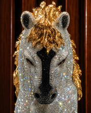 Asfour Crystal Arabian Horse Stallion Bust Sculpture – 24K Gold Mane Decorative Statue