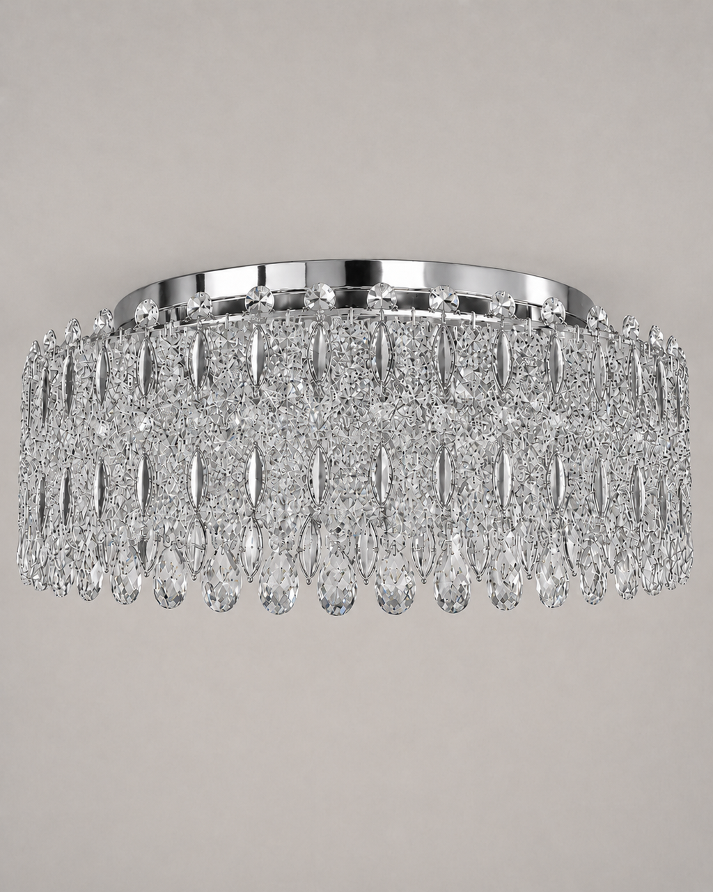 Crystal Crown 12-Light Asfour Crystal Flush Chandelier for Living Room
