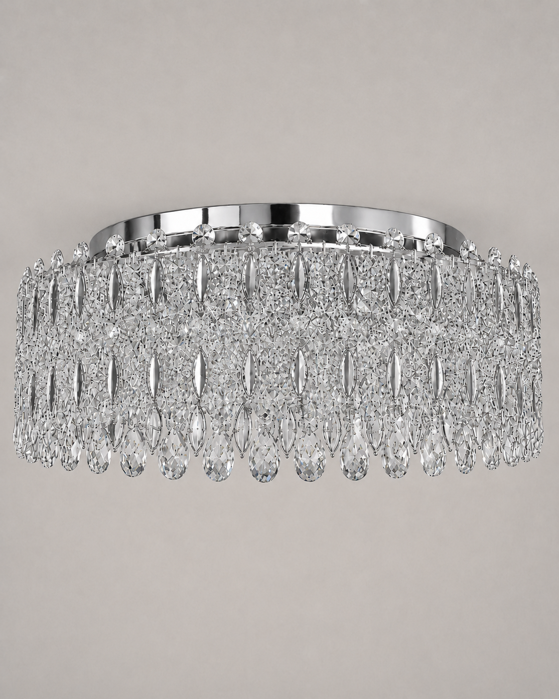 Crystal Crown 12-Light Asfour Crystal Flush Chandelier for Living Room