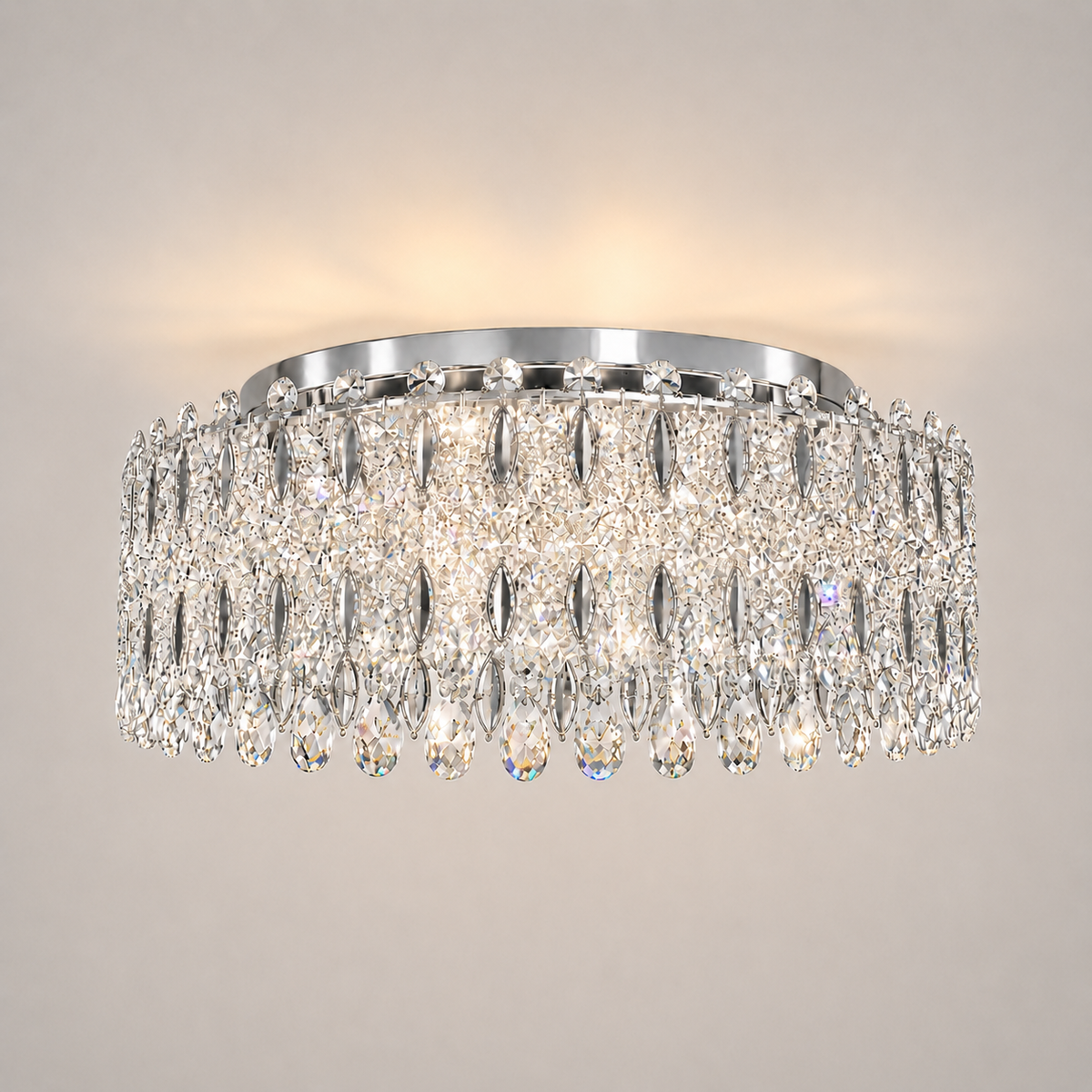 Kaiserin Crown Asfour Crystal Flush Mount Chandelier – 12-Light Low Ceiling Light