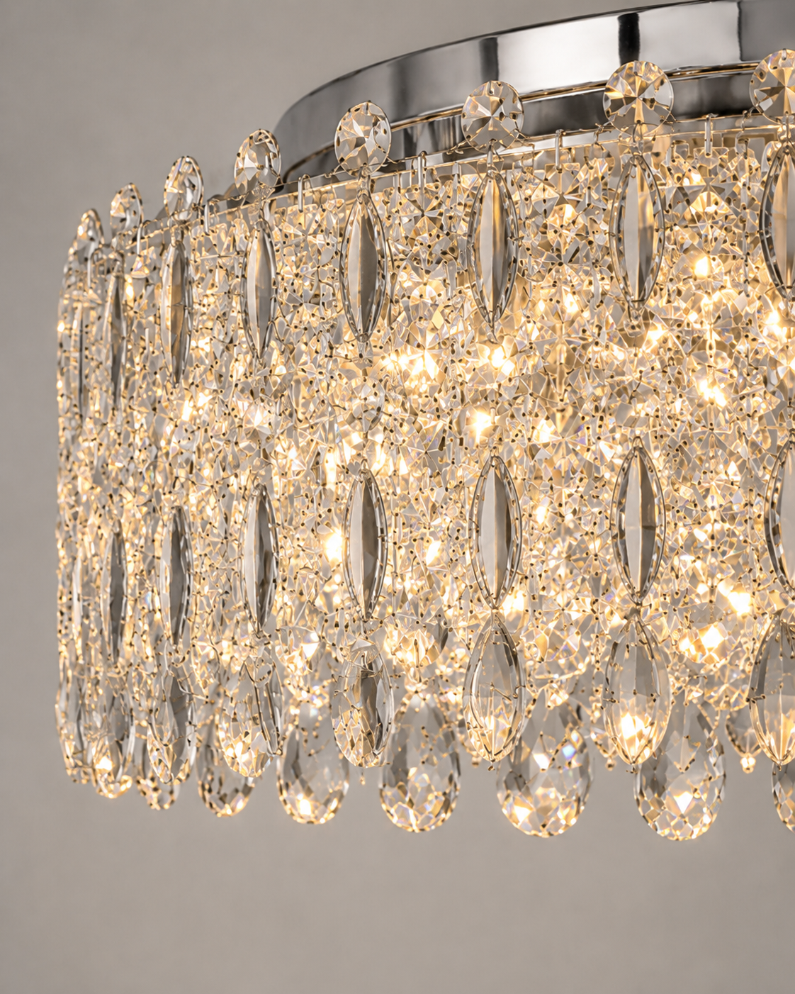 Crystal Crown 12-Light Asfour Crystal Flush Chandelier for Living Room