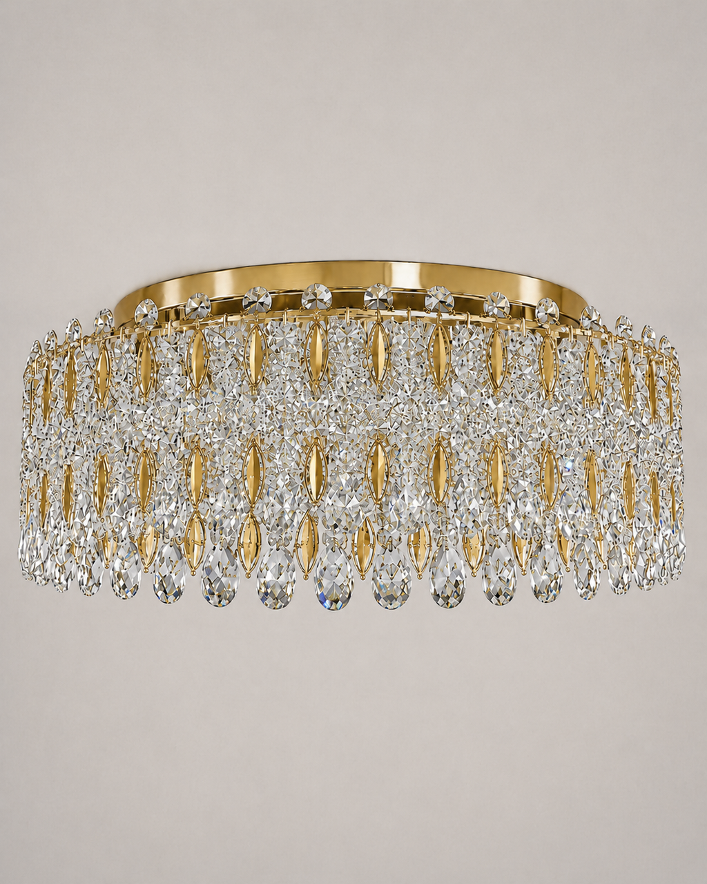 Crystal Crown 12-Light Asfour Crystal Flush Chandelier for Living Room