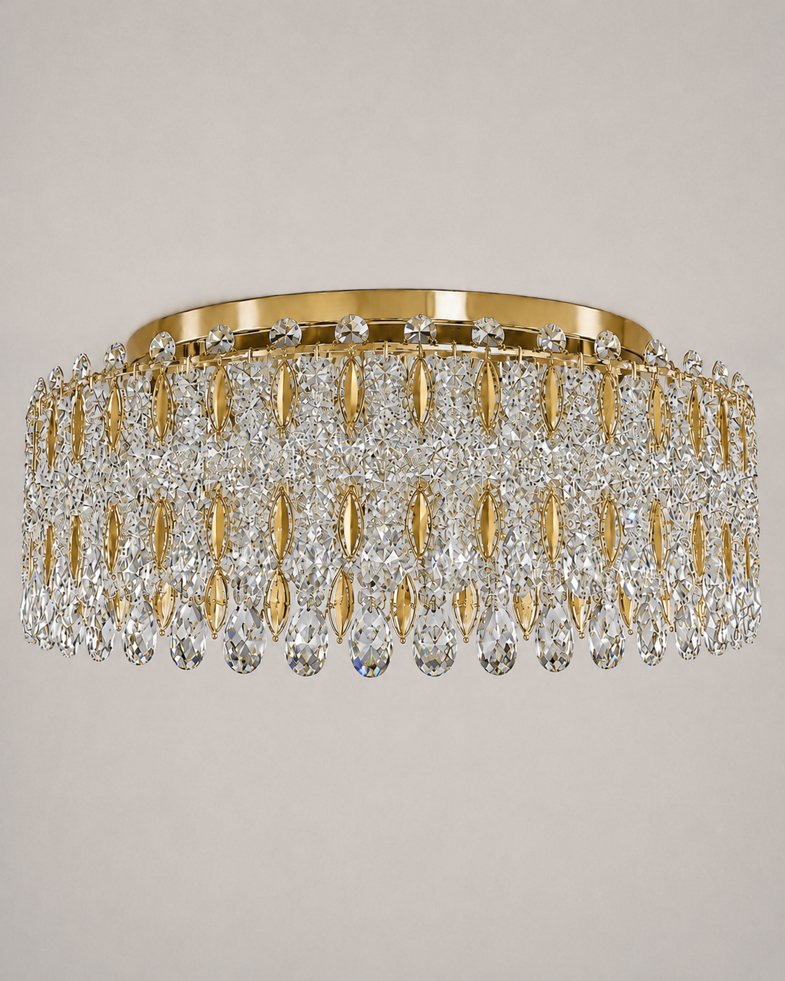 Crystal Crown 12-Light Asfour Crystal Flush Chandelier for Living Room