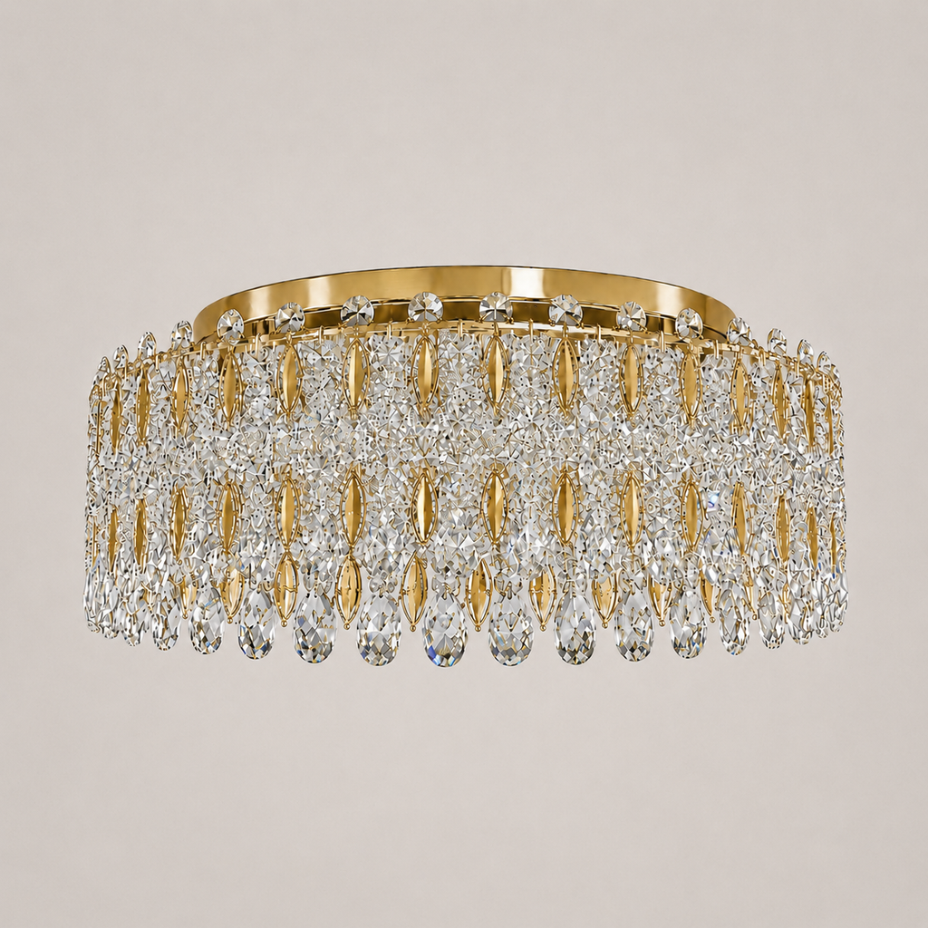 Crystal Crown 12-Light Asfour Crystal Flush Chandelier for Living Room