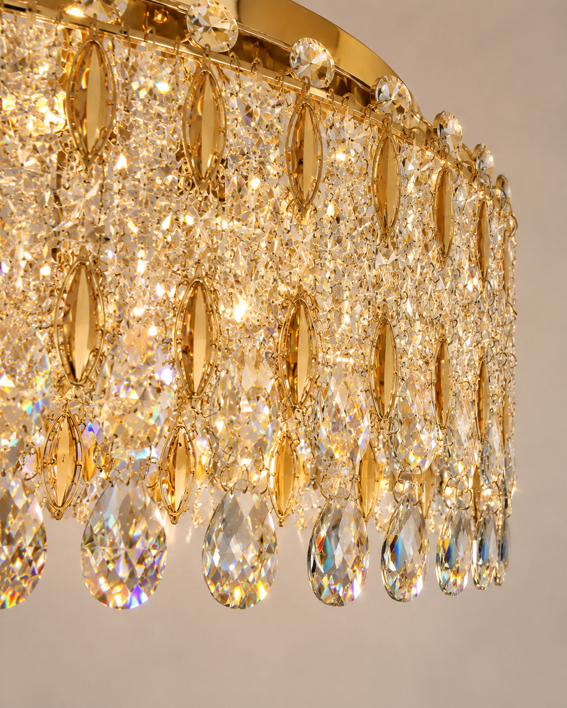 Crystal Crown 12-Light Asfour Crystal Flush Chandelier for Living Room