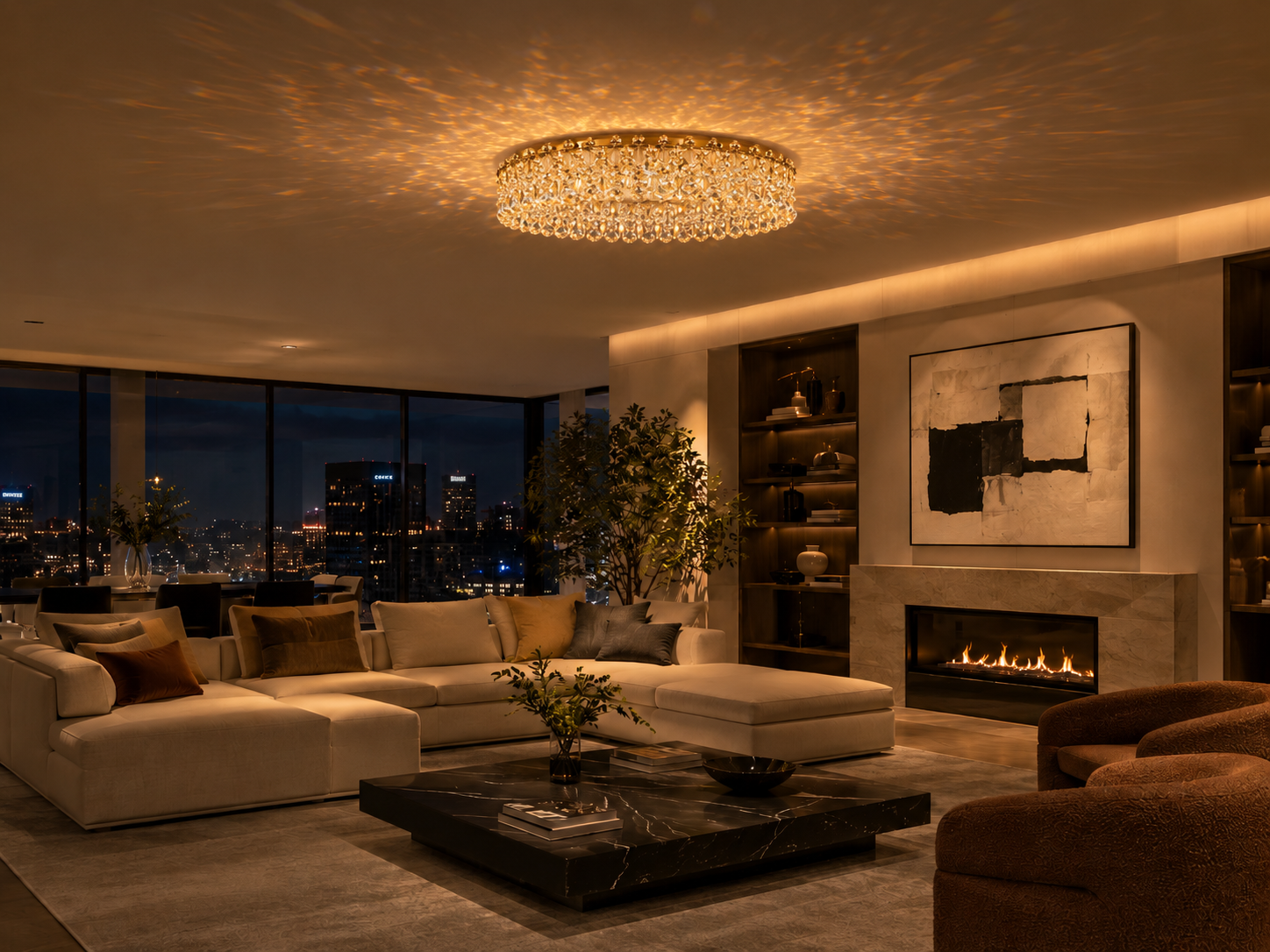 Crystal Crown 12-Light Asfour Crystal Flush Chandelier for Living Room