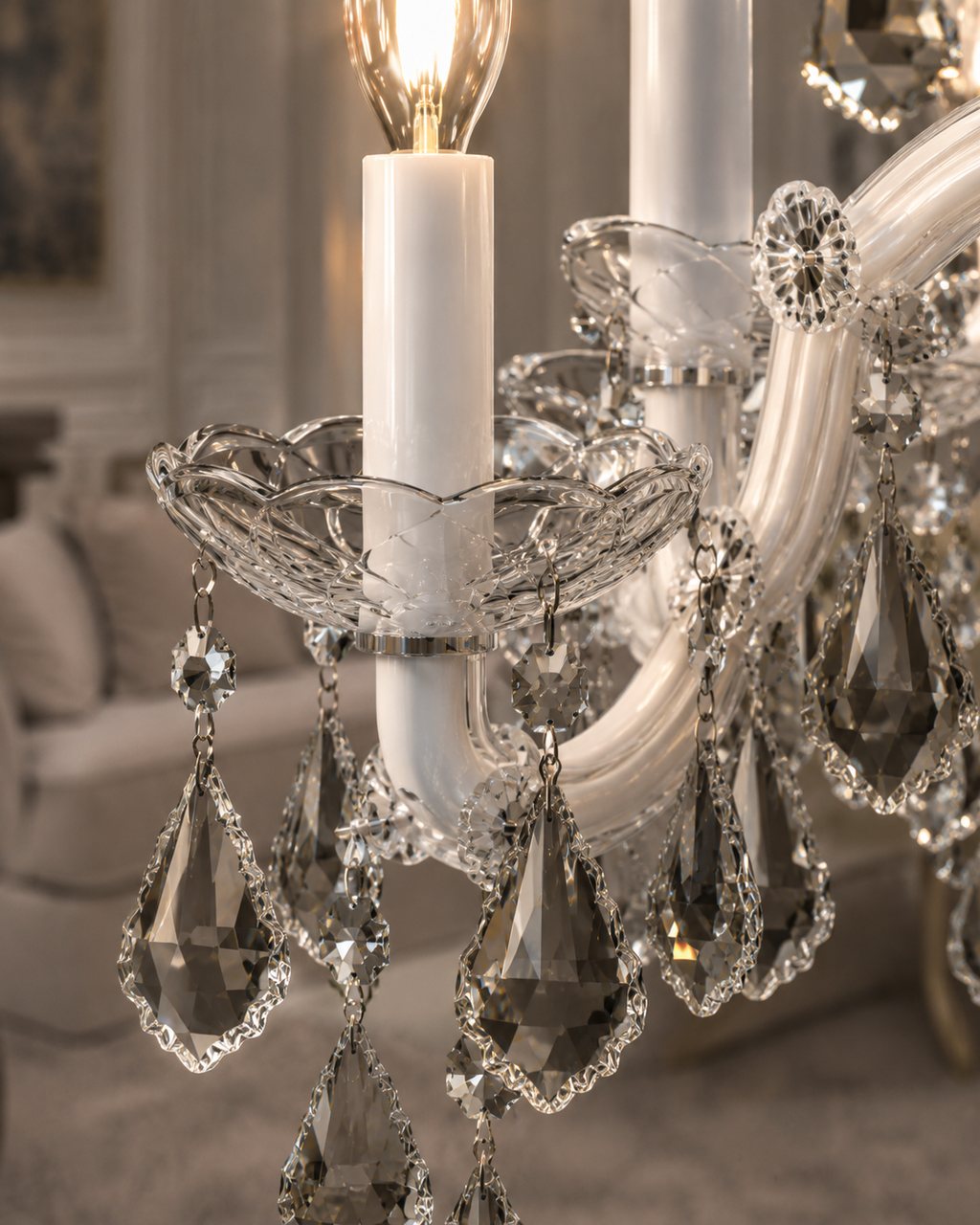Maria Theresa 16-Light Arctic White with Satin Silver Asfour Crystal Chandelier for Dining Room