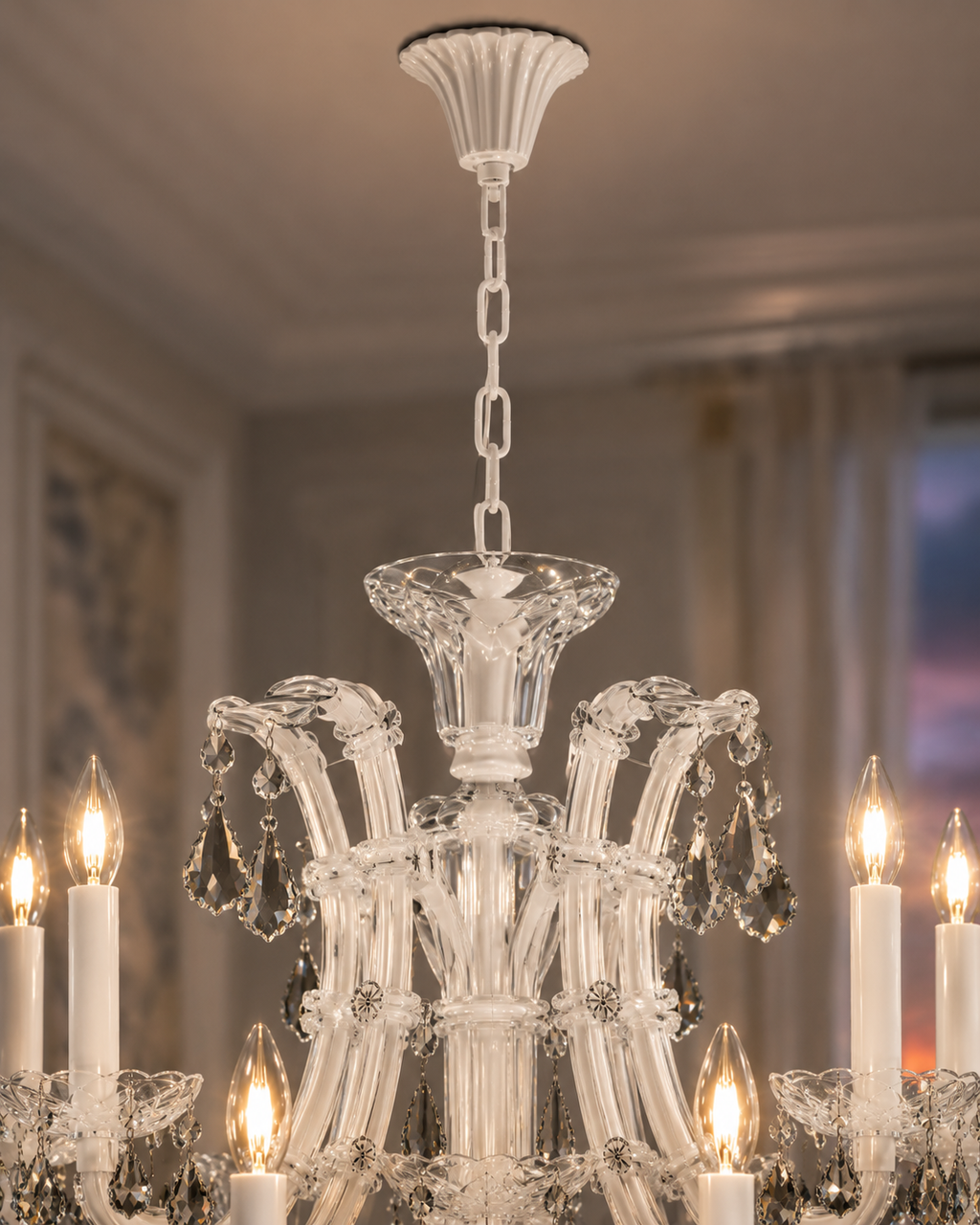 Maria Theresa 16-Light Arctic White with Satin Silver Asfour Crystal Chandelier for Dining Room