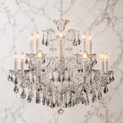 Maria Theresa Asfour Crystal Chandelier – 16-Light Arctic White & Satin Silver Dining Room Light