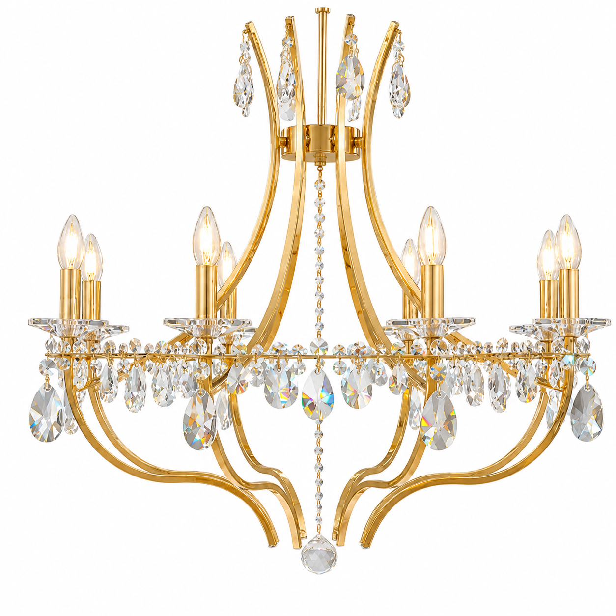 Regalia 8-Light Warm Brass Asfour Crystal Candelabra Chandelier for Dining Room