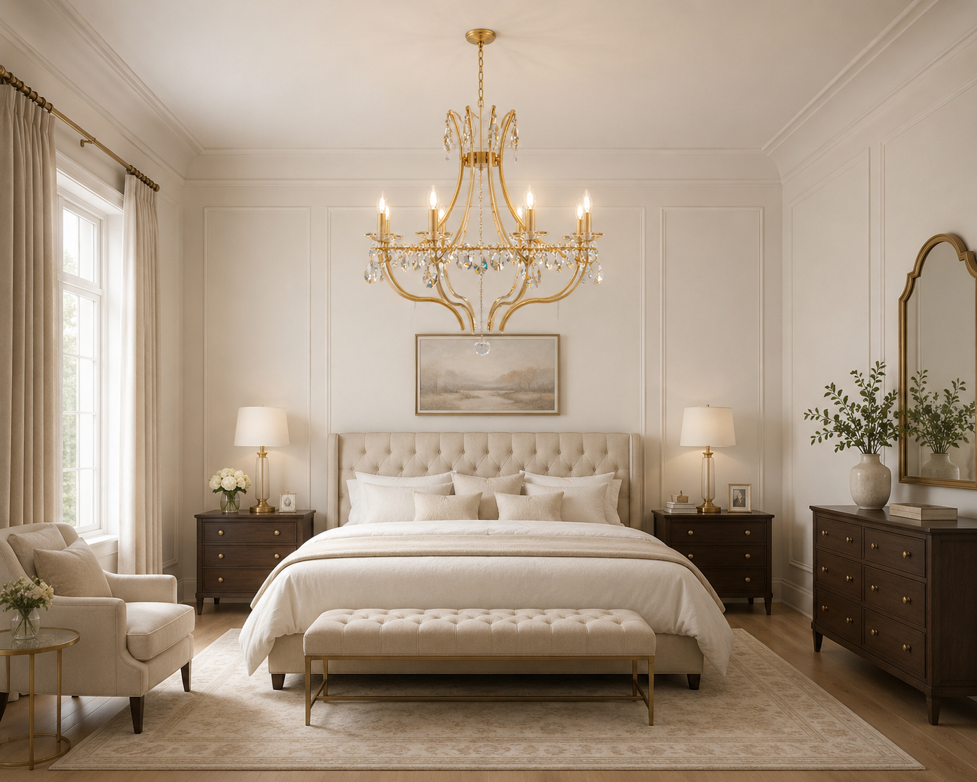 Regalia 8-Light Warm Brass Asfour Crystal Candelabra Chandelier for Dining Room