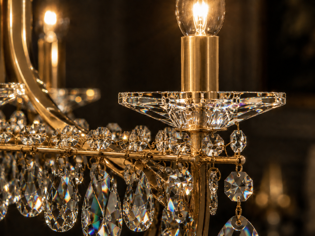 Regalia 8-Light Warm Brass Asfour Crystal Candelabra Chandelier for Dining Room