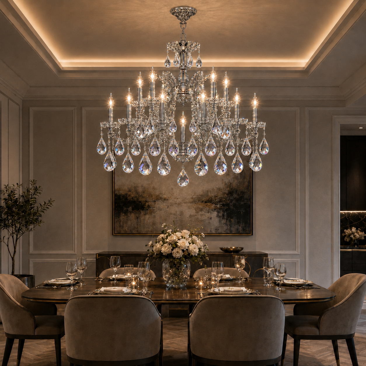 Maria Theresa 19-Light Swedish Cut Asfour Crystal Chandelier for Dining Room