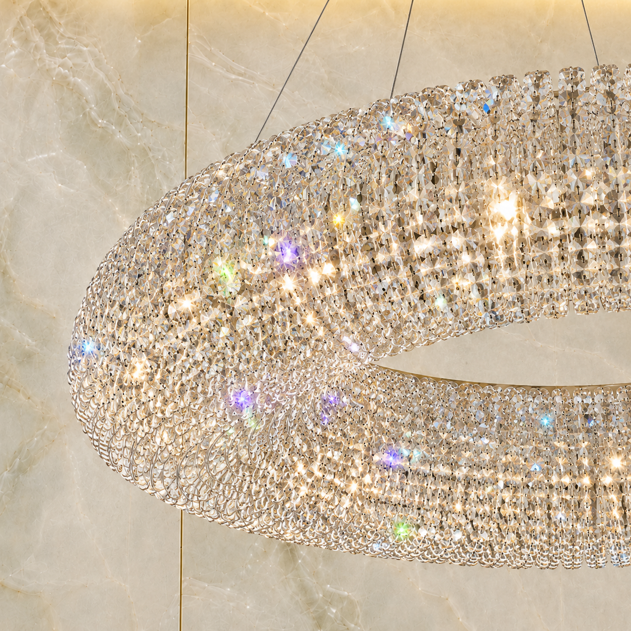 Inner Tube 8-Light Warm Brass Asfour Crystal Bead Chandelier for Dining Room