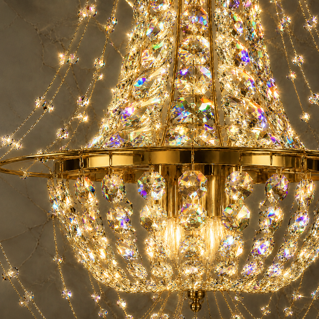 Modern Basket 8-Light Warm Brass Asfour Crystal Chandelier for Dining Room