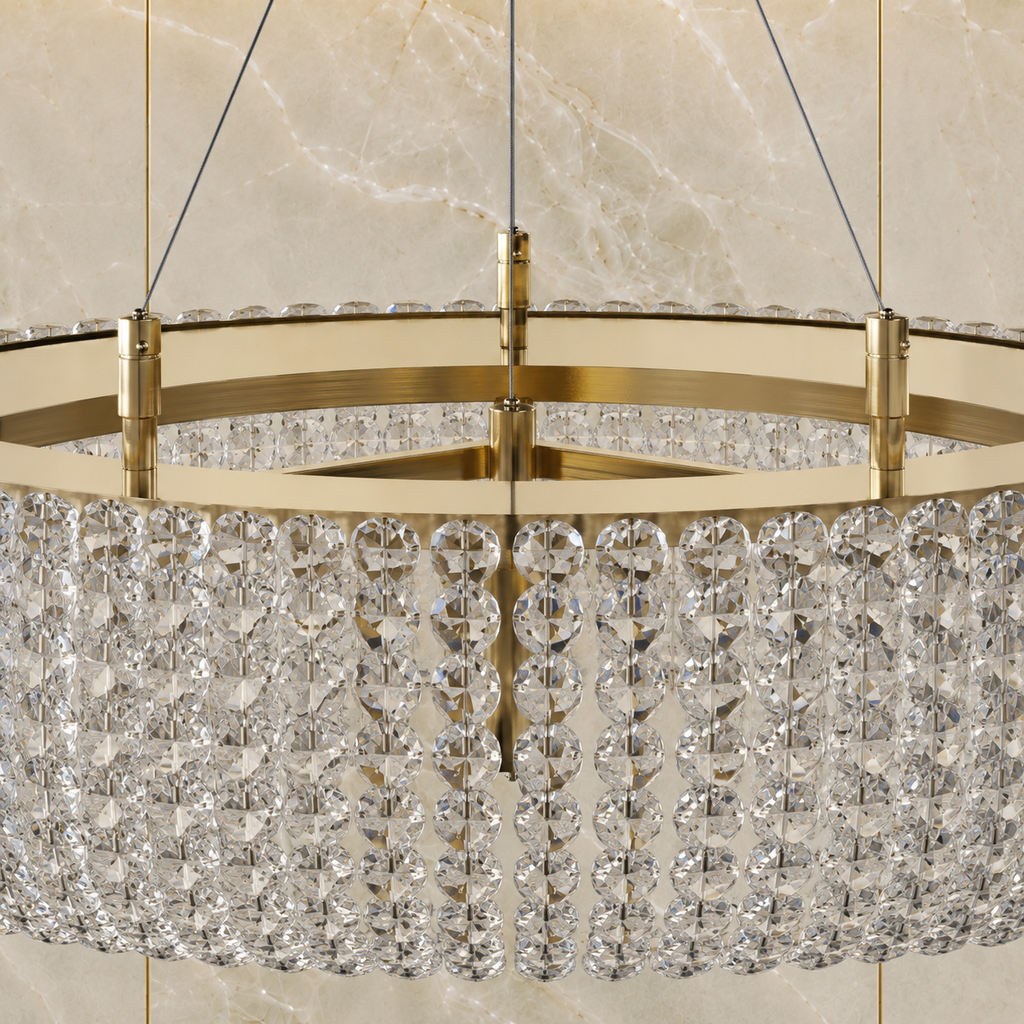 Inner Tube 8-Light Warm Brass Asfour Crystal Bead Chandelier for Dining Room