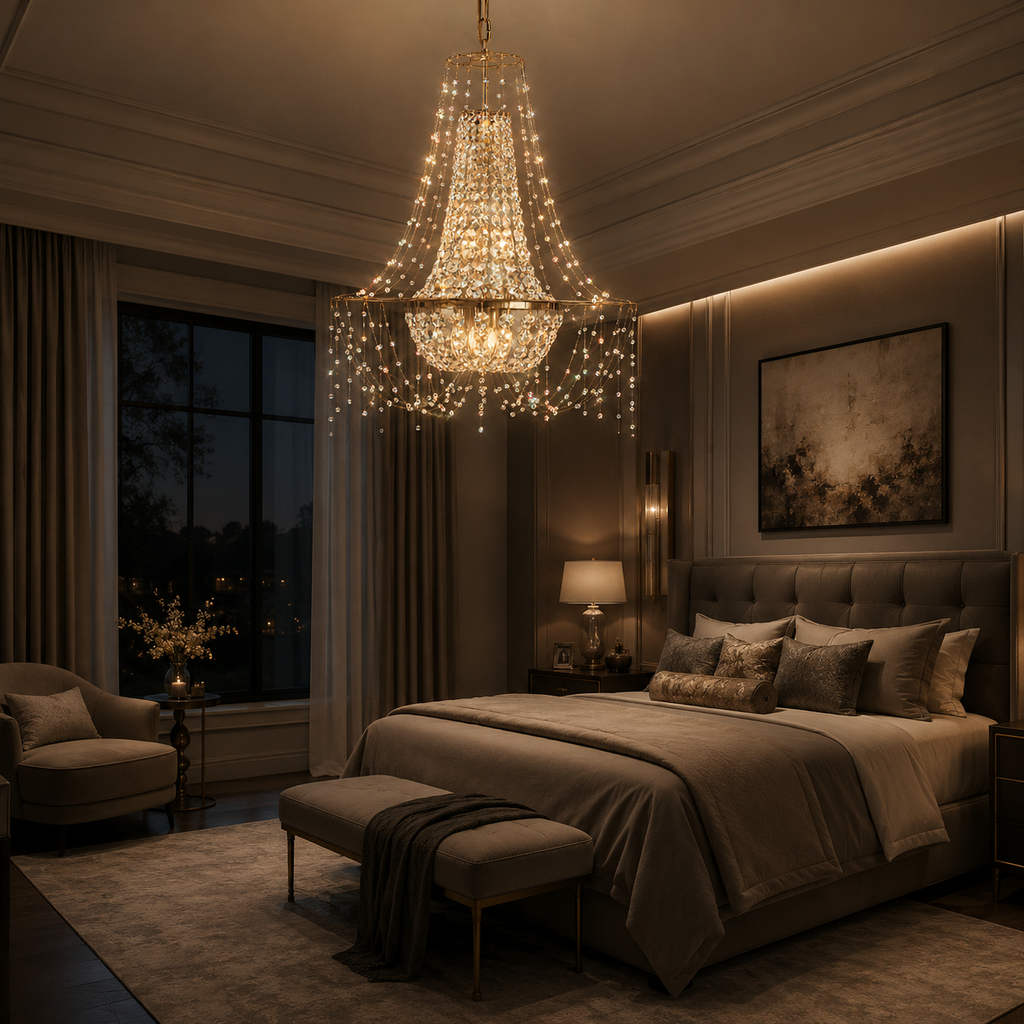 Modern Basket 8-Light Warm Brass Asfour Crystal Chandelier for Dining Room