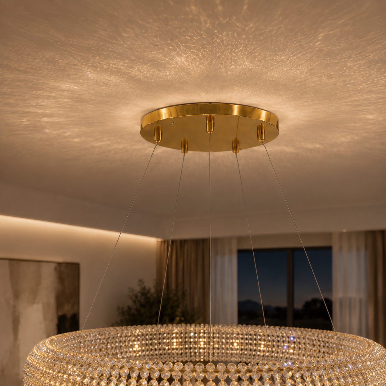 Inner Tube 8-Light Warm Brass Asfour Crystal Bead Chandelier for Dining Room