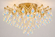 Maria Theresa Asfour Crystal Flush Mount Chandelier – 8-Light Low Ceiling Living Room & Bedroom Light