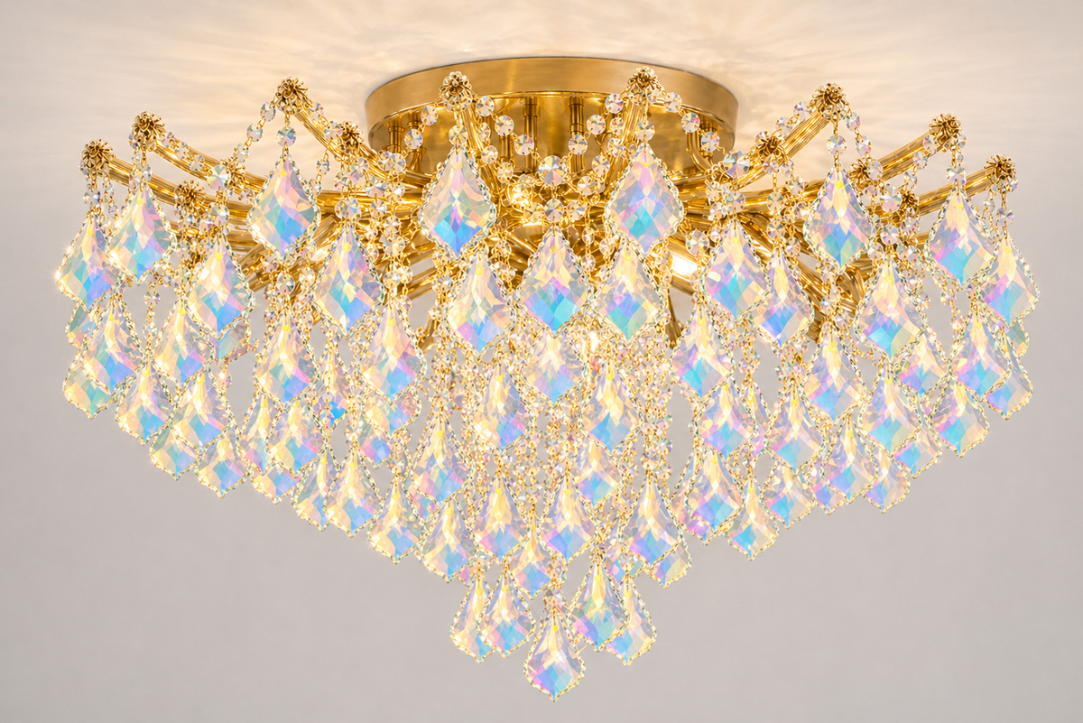 Maria Theresa Asfour Crystal Flush Mount Chandelier – 8-Light Low Ceiling Living Room & Bedroom Light