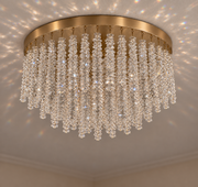Snowfall Asfour Crystal Flush Mount Chandelier – 11-Light Warm Brass Low Ceiling Light