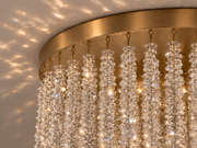 Snowfall Asfour Crystal Flush Mount Chandelier – 11-Light Warm Brass Low Ceiling Light