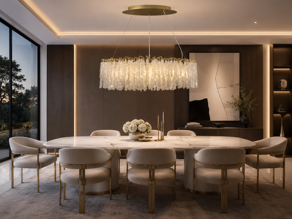 Snowfall Oval Branch 10-Light Asfour Crystal Chandelier for Dining Room