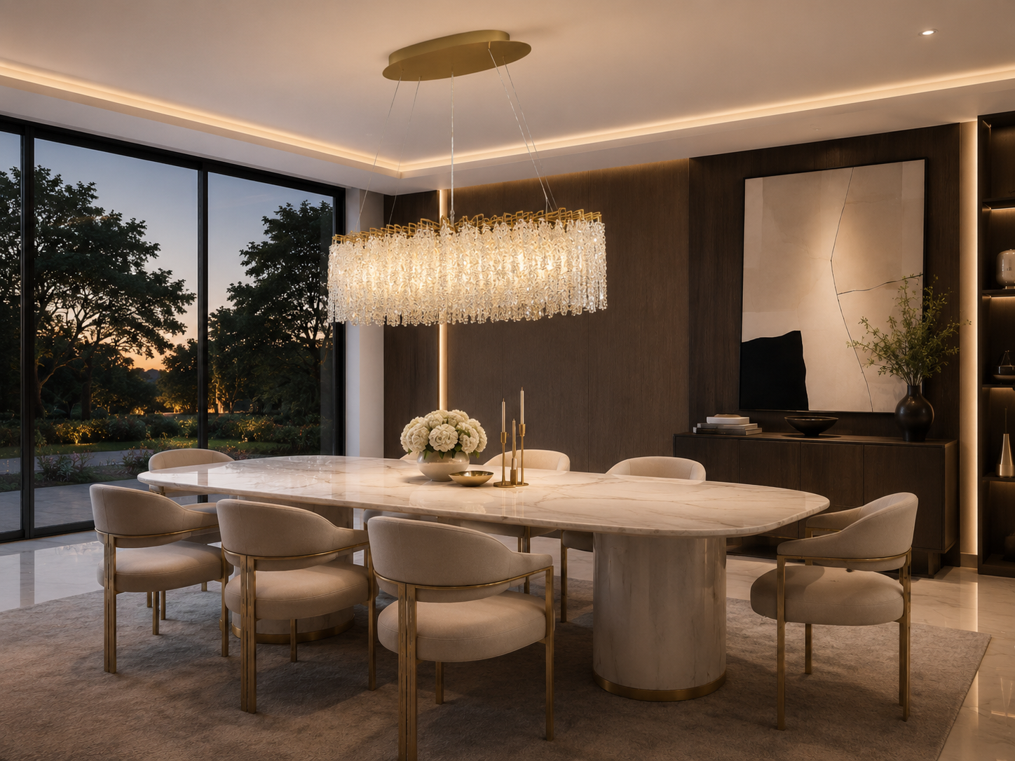Snowfall Oval Branch 10-Light Asfour Crystal Chandelier for Dining Room