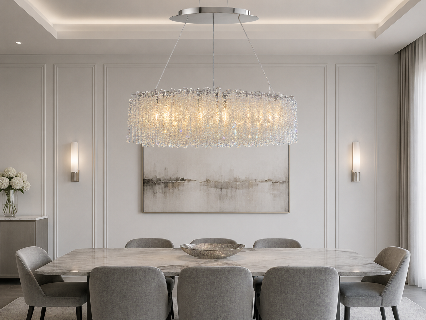 Snowfall Oval Branch 10-Light Asfour Crystal Chandelier for Dining Room