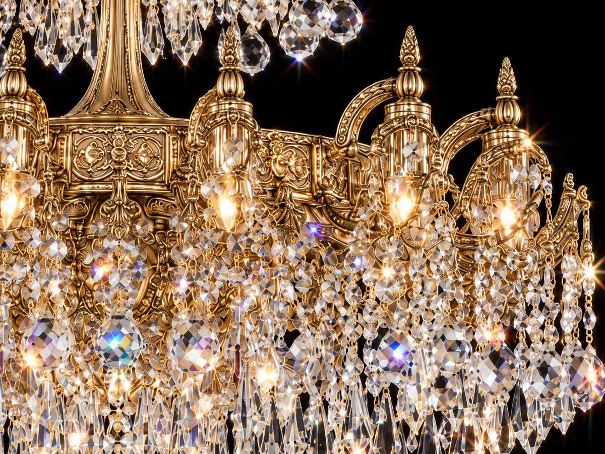 Luxor chandelier – detailed 24K gold and crystal work
