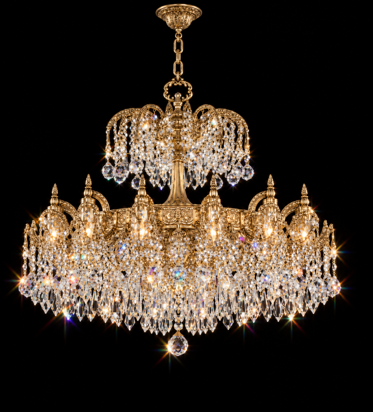 Luxor Asfour Crystal Chandelier – 12-Light 24K Oxidized Gold Dining Room & Entryway Light